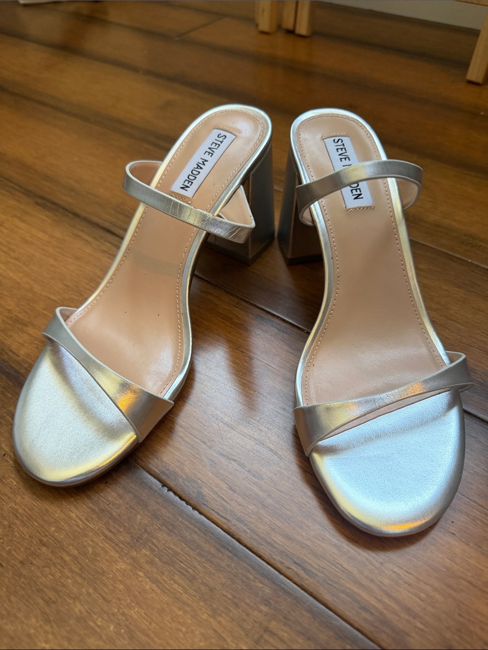 Steve Madden Metallic Silver Block Heel Sandals